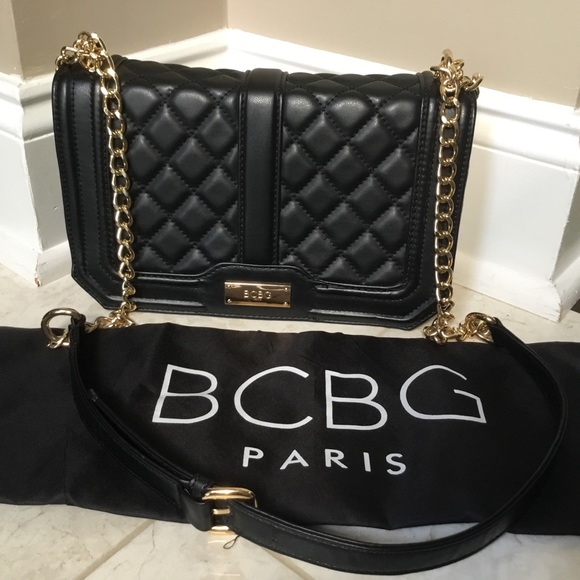 BCBG Handbags - BCBG quilted black/gold chain purse & dust bag